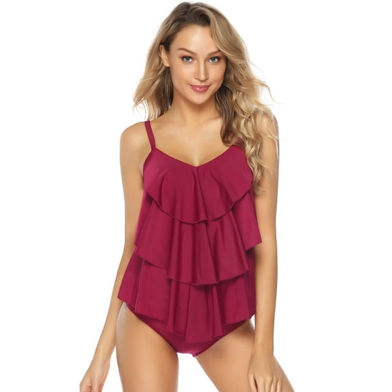 Purcoar Swimsuits for Women Two Piece Bathing Suits Ruffled Top with High Waisted Bottom Bikini Set