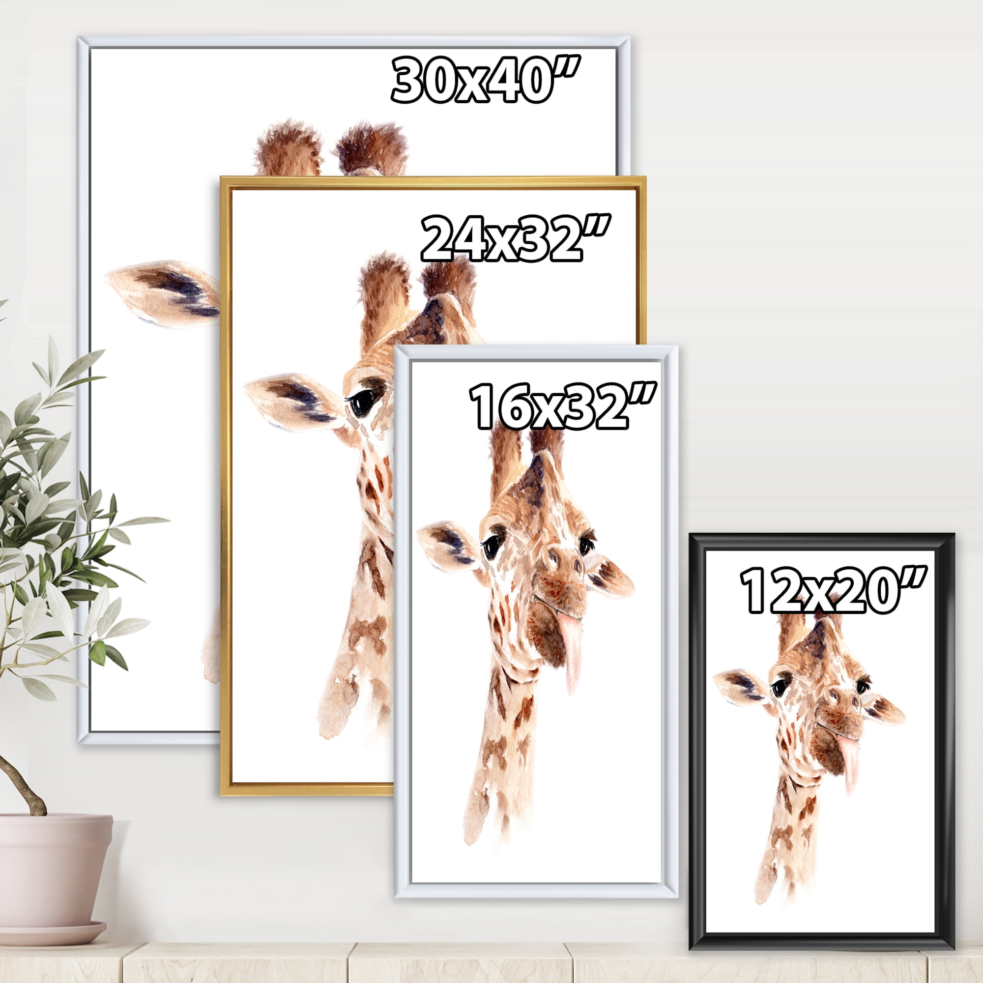Designart 'Close Up Portrait of A Giraffe X' Farmhouse Framed Canvas Wall Art Print