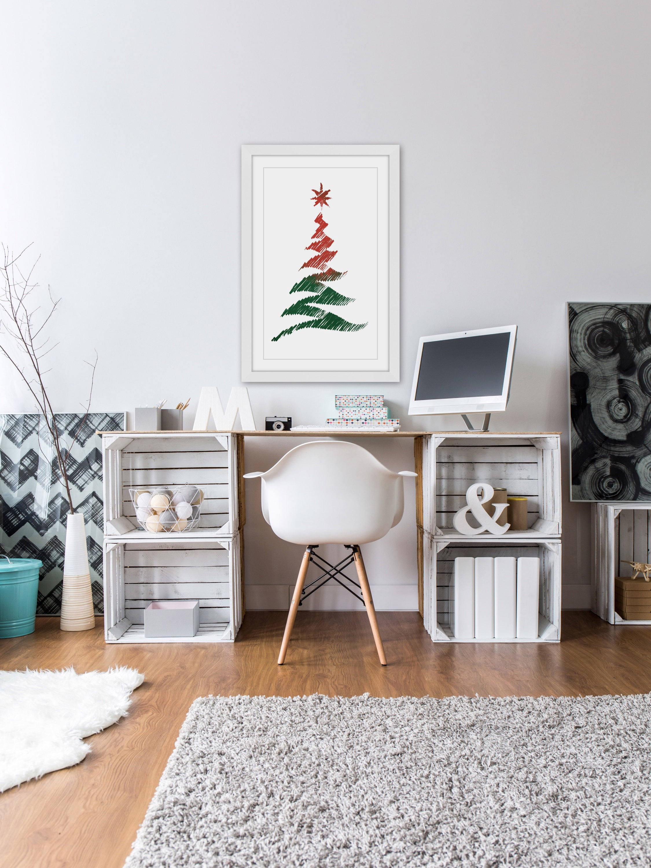 "Watercolor Tree" Framed Painting Art Print, 20" x 1.5"