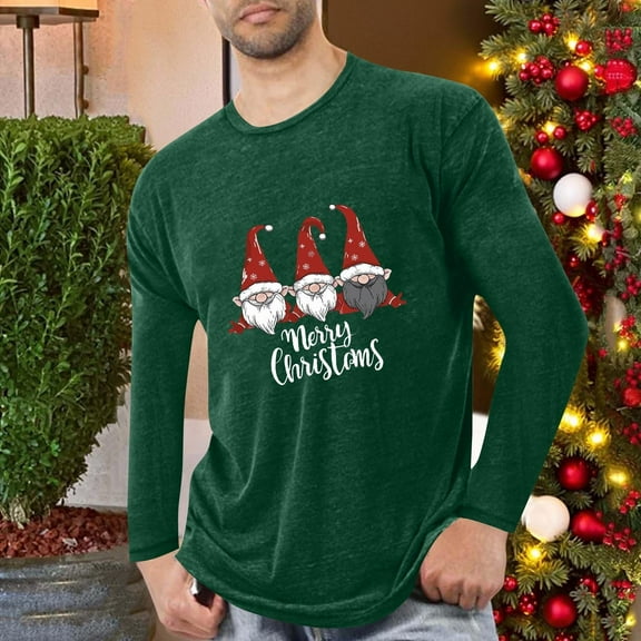 BXJX Men's Crew Neck Shirts- Holiday Comfortable Christmas Print Casual Long Sleeve Tops Army Green Size L
