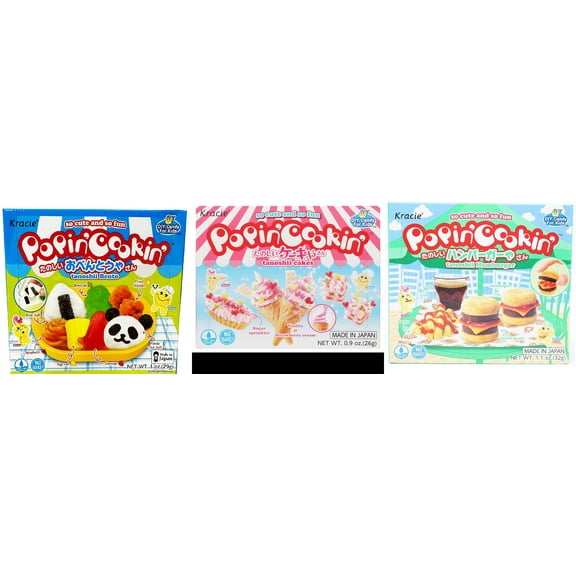 3 Pack Kracie Popin Cookin DIY Candy Kit, 3 Mixed Flavor (Bento,Cakes,Hamburger) Plus NineChef Brand Long Handle Coffee Spoon