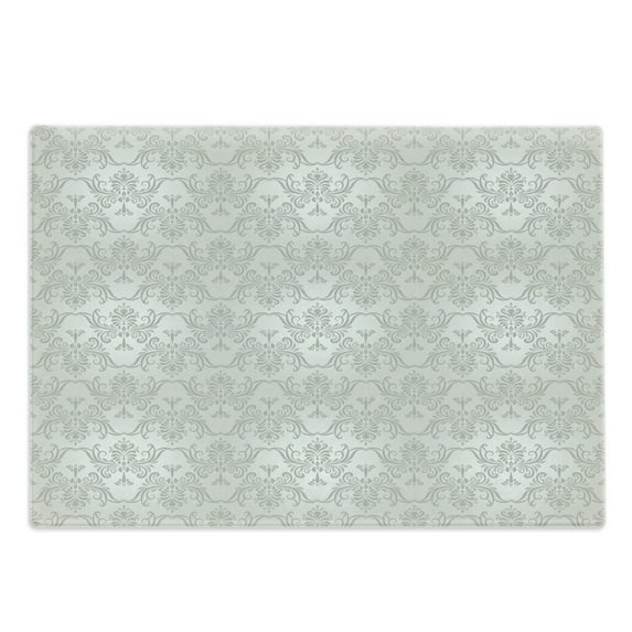 Grey Cutting Board, Vintage Rococo Motifs Inspired by Antique Damask Style Victorian Garden Revival Art, Decorative Tempered Glass Cutting and Serving Board, Large Size, Pale Grey, by Ambesonne