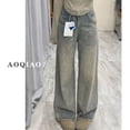 thumbnail image 1 of Pantalones vaqueros de pierna ancha deshilachados para mujer, ropa de calle Vintage coreana, pantalones vaqueros sueltos Grunge, pantalones vaqueros rectos estéticos deshilachados Y2K, 1 of 7