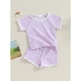 thumbnail image 4 of Elippeo Baby Tollder Girl Summer Set 6M 12M 18M 24M 3Y Round Neck Short Sleeve Contrast Trim Tops + Elastic Waist Shorts with Pocket 2 Piece Outfits, 4 of 10