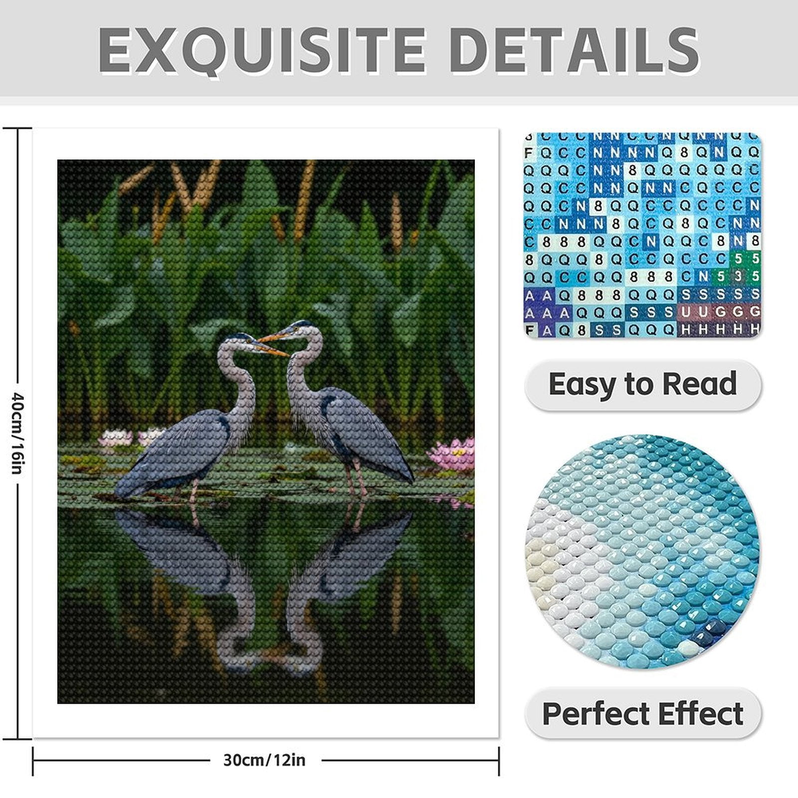 Diamond Art Kits for Adults - 5d Herons Lotus Reflection Serenity Diamond Painting for Adults, Diamond Art for Adults Beginners, Diamond Painting Kits for Adults for Home Wall Decor