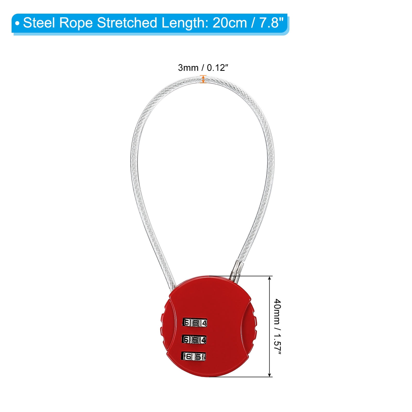 Unique Bargains Combination Lock 3 Digit Luggage Padlock for Gym Locker Red 1 Pc