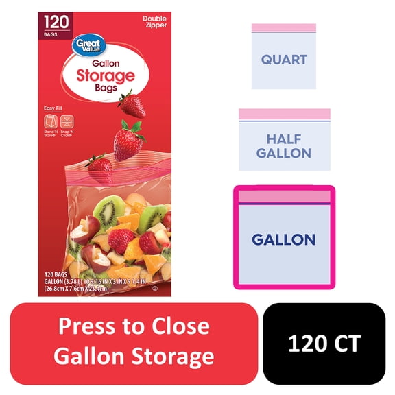 Great Value Gallon Storage Bags, Double Zipper, 120 Count