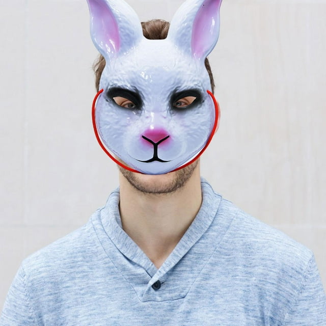 Máscara de cosplay de conejo, máscara de animal aterrador, fantasía para adultos, máscara de cabeza de conejo de PVC que muestra media mascarilla para Blanco