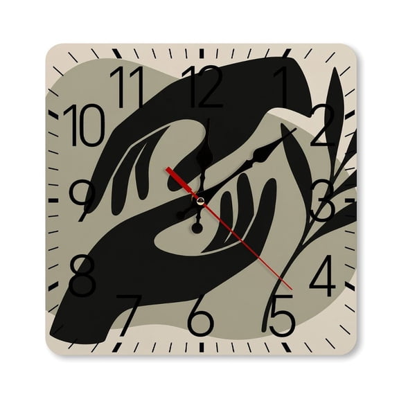 RKSupls 10×10inch Square Silent Wall Clock Wooden Frame, Abstract Figurewith Plants Scale Decorative Clock for Home Bedroom Living Room Office