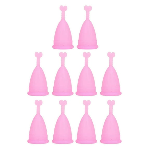 10pcs Flexible Reusable Period Cup Set Women Portable Soft Silicone Heart Shaped Stem Menstrual Cup Pink
