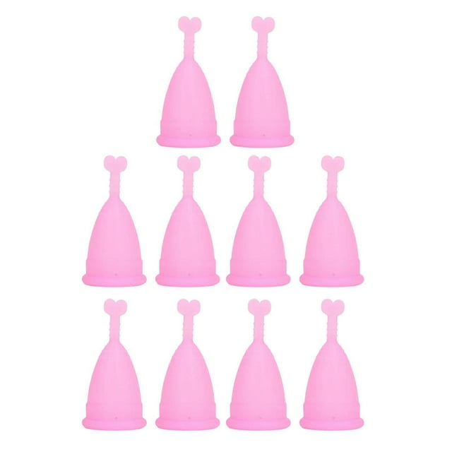 10pcs Flexible Reusable Period Cup Set Women Portable Soft Silicone Heart Shaped Stem Menstrual Cup Pink