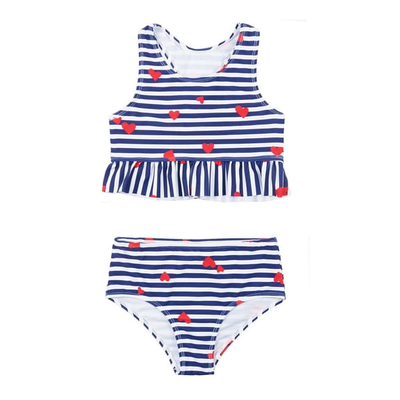 Huowey Kids Girls Two Piece Swimsuit Spaghetti Strap Square Collar Cute Solid Color Tank Top High Waist Striped Bottom Bikini Swimwear Beach Pool Party Summer Bathing Suits Beachwear,Blue,8-9 Years