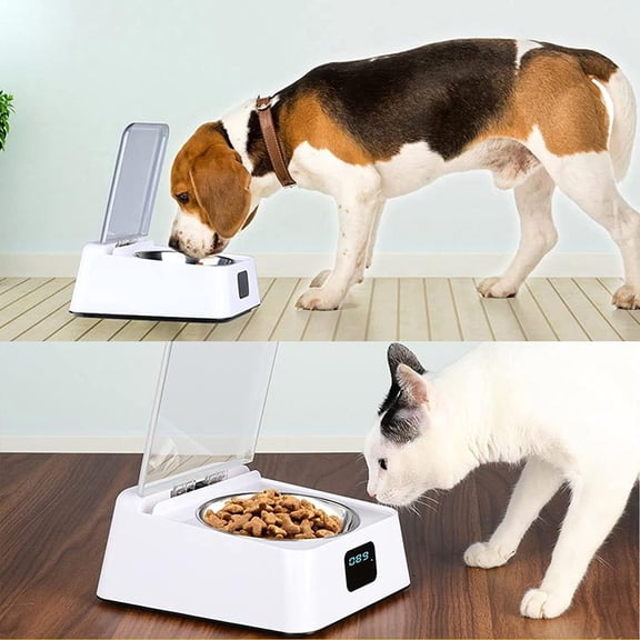 Automatic Cat Feeder with Induction Lid, Smart Rechargeable Dog & Cat Bowl for Dry Food Dispensing