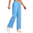 thumbnail image 3 of Sweatpants Women High Waisted Cotton Linen Drawstring Elastic Waist Trousers with Pockets Comfortable for Home Wear, 3 of 6