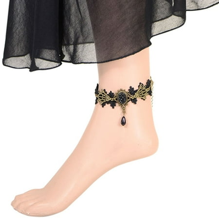 

Limei 2 Pack Romantic Retro Vintage Gothic Sexy Clear Rhinestone Anklet Foot Sandal Beach Wedding Jewelry Lace Ankle Bracelet Women Anklets Chain