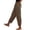 Brown, variant on Women's Casual Linen Blend Cropped Harem Pants Elastic Waist with Drawstring Asymmetrical Hem and Pockets for Summer Daily and Beach Wear