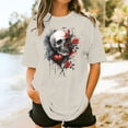 thumbnail image 2 of Staron Plus Size Floral Print T-Shirt for Women Casual Short Sleeve Round Neck Loose Fit Comfy Pullover Top, Khaki M, 2 of 4