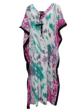 Mogul Women's Long Kaftan Dress Colorful Printed Caftan House Dress
