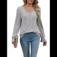 thumbnail image 3 of Blusas de Larga para Mujer, Holgadas, Elegantes, con Encaje y Cuello en V, Informales y Modernas para Usar con Leggings, Moda de Otoño Gris M, 3 of 10