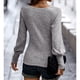 thumbnail image 4 of Mujeres pullover Top costilla de punto linterna manga larga u Masajeadores cuello color puro suéter para las mujeres Otoño Invierno, 4 of 6