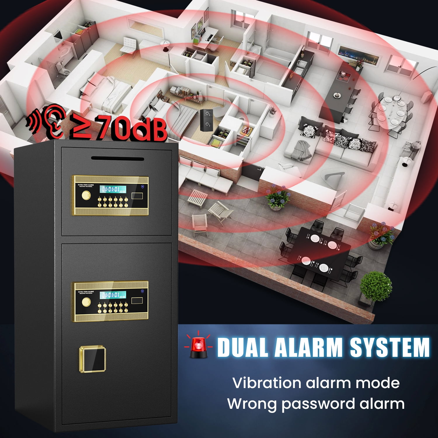 6.5 Cubic Feet Fireproof Drop Large Safe with Quick Access Slot, Anti-Theft Business Security Waterproof Safe with Digital Lock and Dual Alarm, Large Depository Safe for Money Valuables