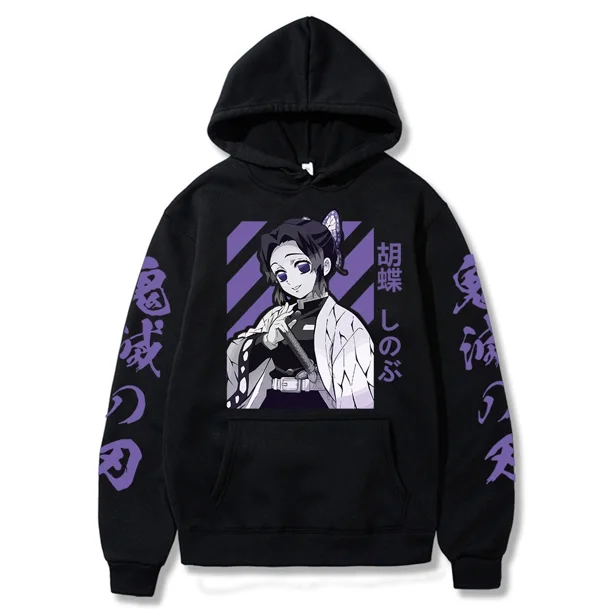 Demon Slayer Japón Anime hombres y mujeres sudaderas con capucha de manga larga Shinobu Kocho sudaderas de talla grande Unisex Otoño Invierno pulóver