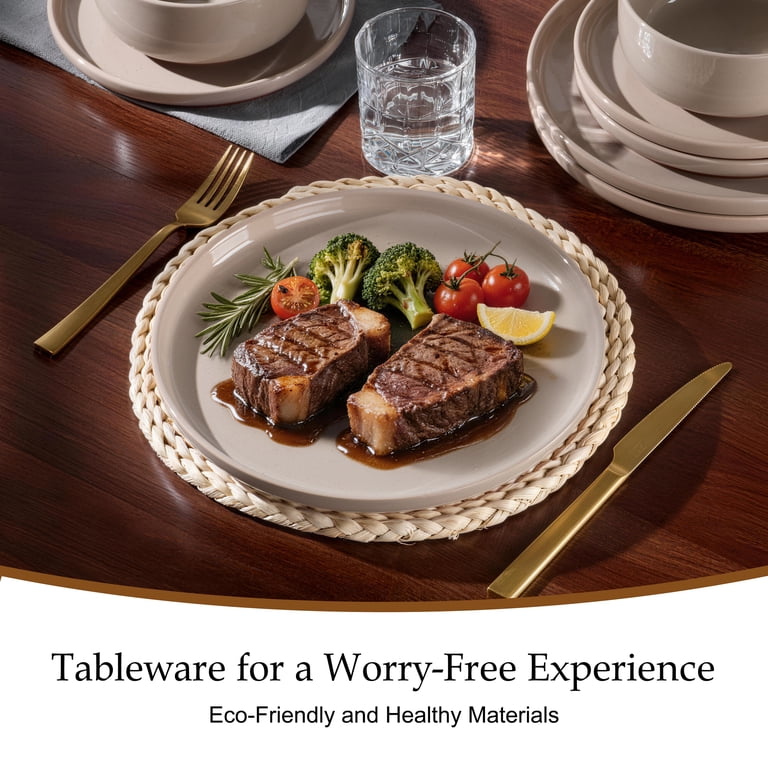 Vesteel 12-Piece Handcrafted Stoneware Dinnerware Set, Cappuccino photo 6