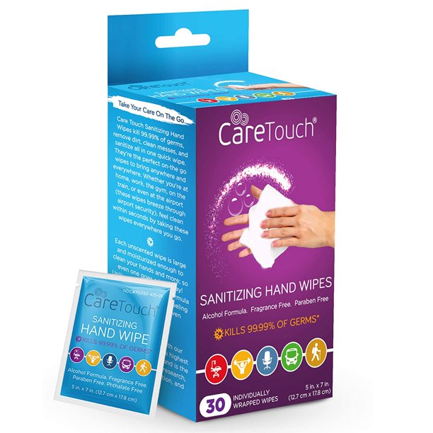 Care Touch Hand Sanitizing Wipes 30 Individually Wrapped Antiseptic