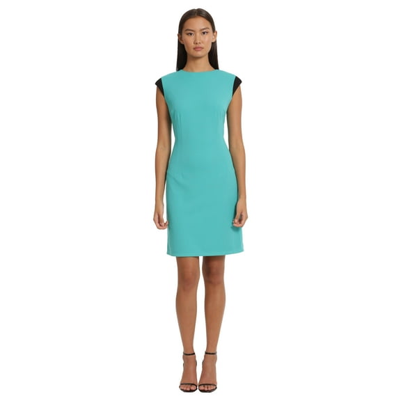 Donna Morgan Women's Teal Green Extended Shoulder Cap Sleeve Sheath Dress - Sz10