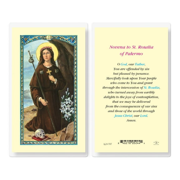 Saint Rosalia of Palermo Laminated Catholic Prayer Holy Card with Prayer on Back, Pack of 25