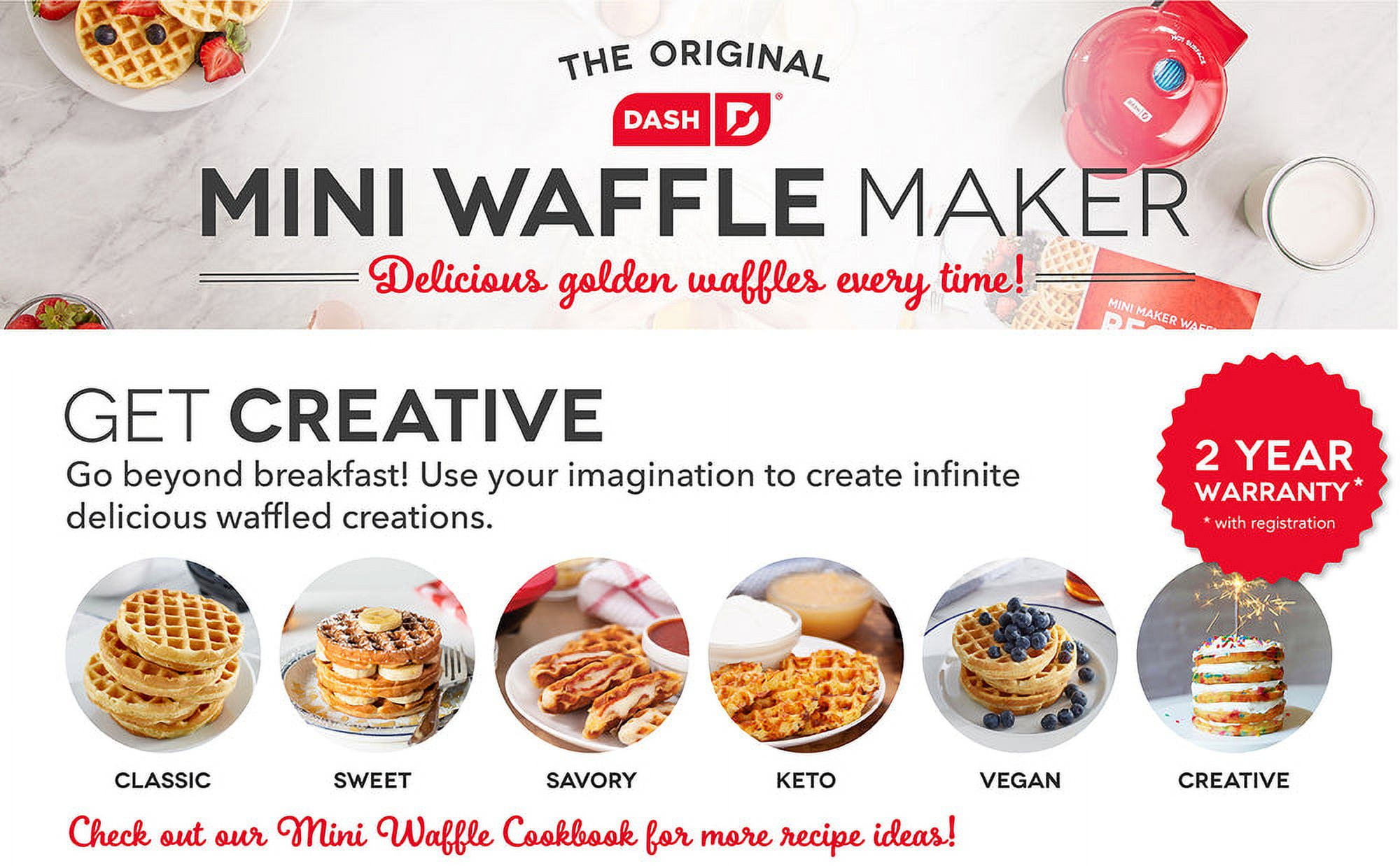 Mini Waffle Maker with 7 Removable Plates DASH D Multi Plate Storange Box