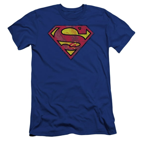 Superman Action Shield Premium Adult Slim Fit 30/1 T-Shirt Royal Blue