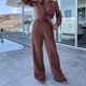 thumbnail image 1 of 2-Piece Paneled Fashion Lapel Long Sleeve Shirt With Long Pants Suit For Women, 1 of 8