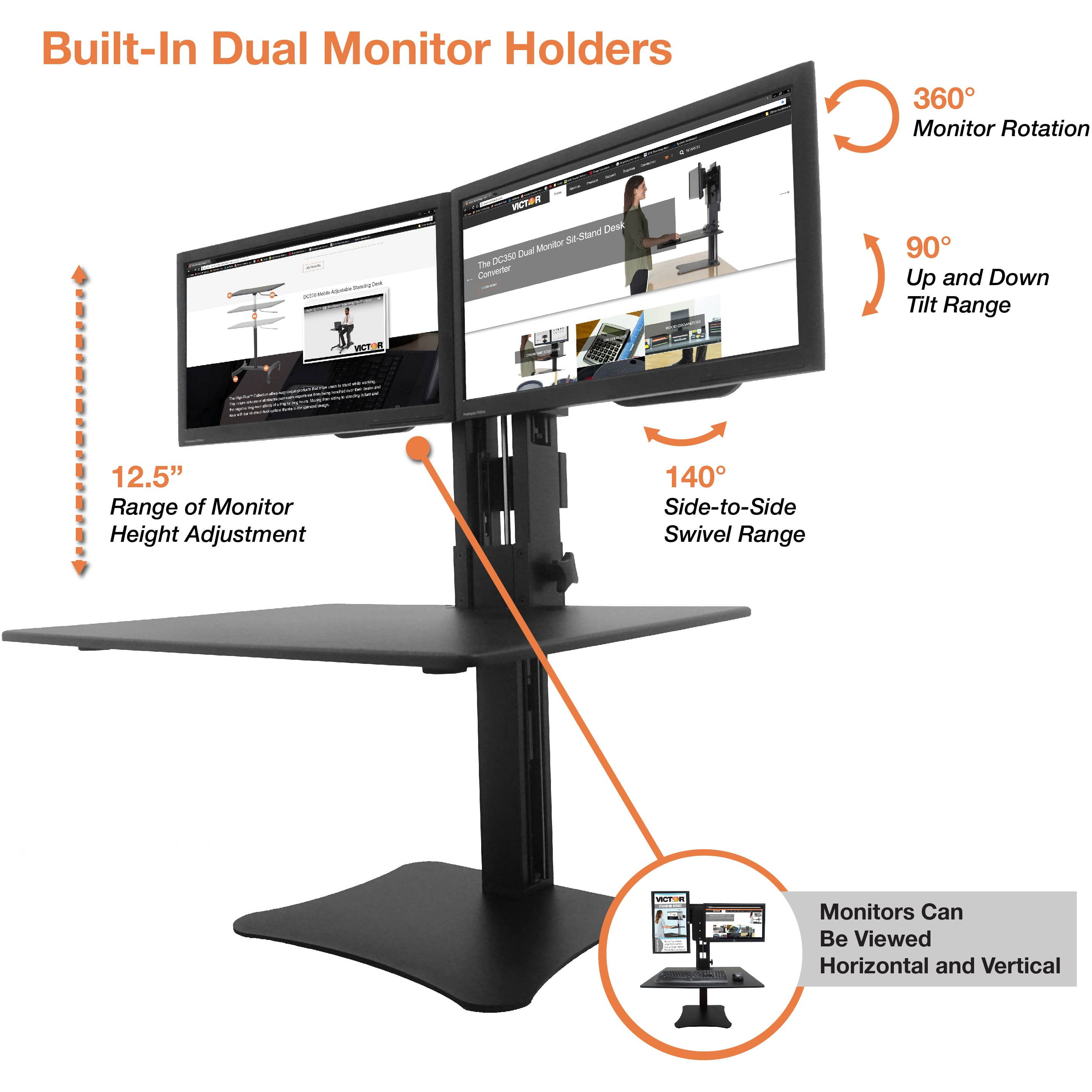 Victor Vctdc350 Dc350 Dual Monitor Sit Stand Desk Converter 1