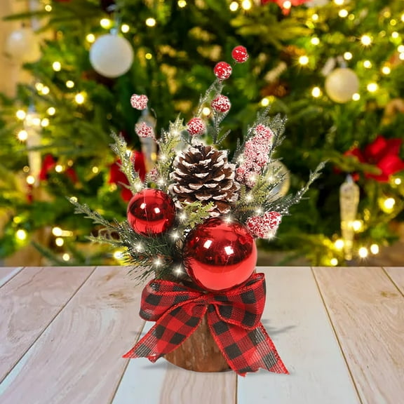 HongHeng Small Tabletop Christmas Tree with Ornaments, Pine Cones, Berries, and Light - for Home Decor