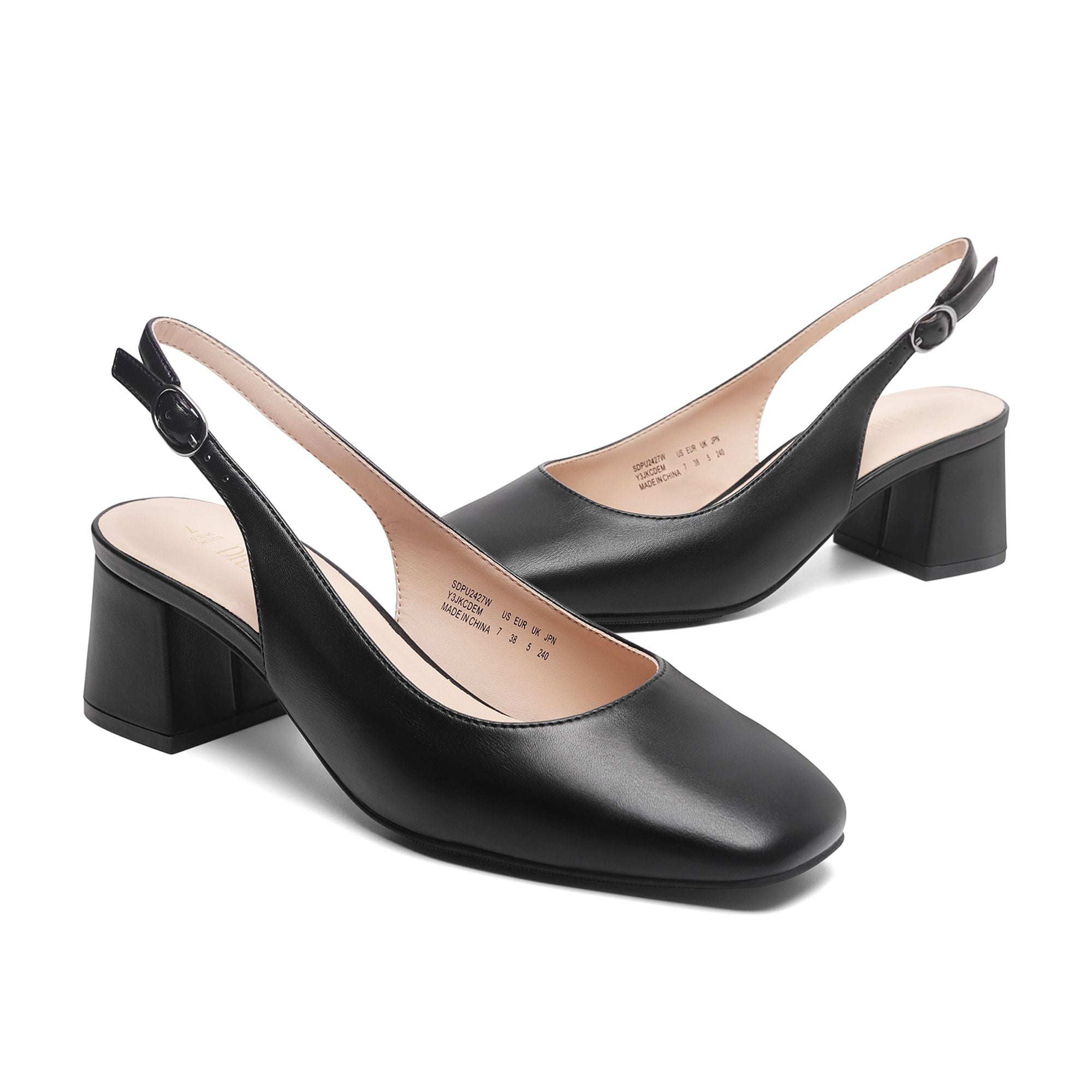 BURUDANI Womens Slingback Low Chunky Heels Pumps Square Toe