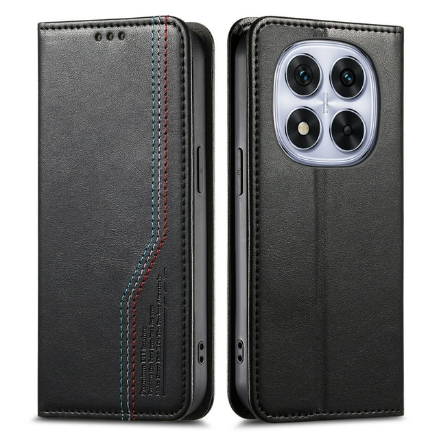 FOXDOCK Wallet Case for Xiaomi Redmi Note 14 Pro 5G , PU Leather Flip Cover with Elastic Anti-Slip Hand Strap, Card Slots