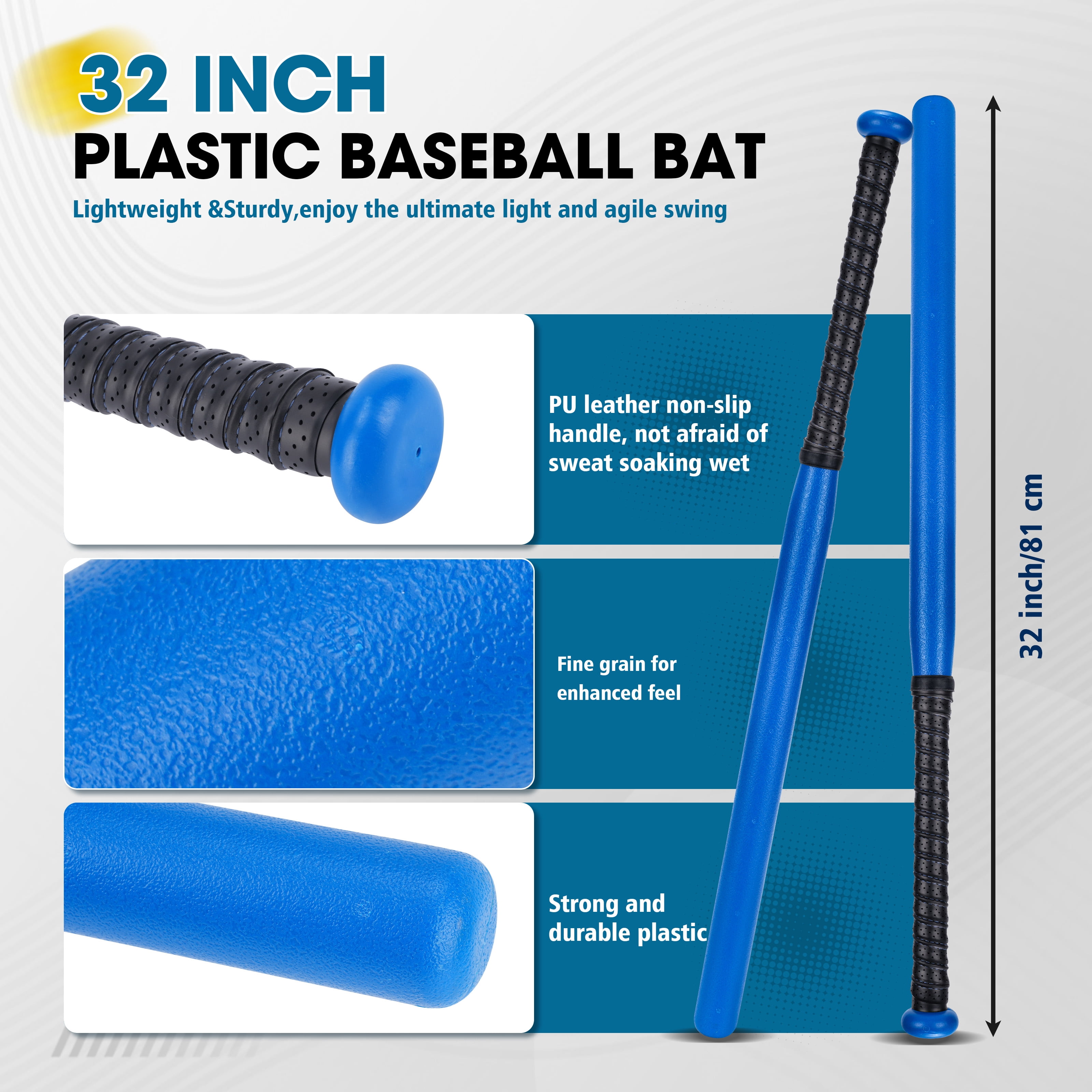Baseball Bat Set 13 Pcs Include 2 Plastic Baseball Bat 32 Inch & 6 Plastic Balls, 5 Throw Downs Base Indoor Outdoor for Baseball Softball Batting Practice Kids Youth Adult