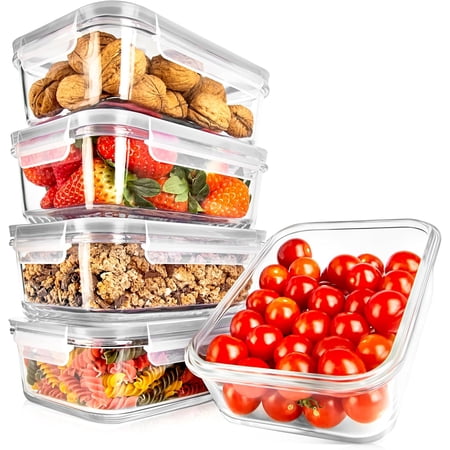 NutriChef 10-Piece Glass Food Containers - Stackable Superior Glass Meal-prep Storage (Gray)