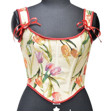 

QIPOPIQ Clearance Corset Top for Women Renaissance Faire Eyelet Lace-up Floral Print Fishbone Court Vintage Corset