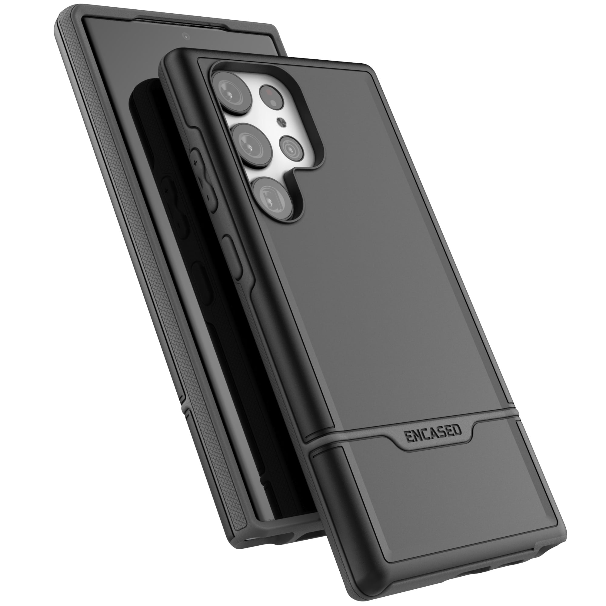 Encased Phone Pouch with Shockproof Case for Samsung Galaxy S23 ULTRA - Rebel Armor with Ballistic Nylon Carrying Holster (Black)