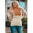 thumbnail image 3 of ABPHQTO Jersey de mujer con cuello de pico de leopardo colorblock naranja, 3 of 5
