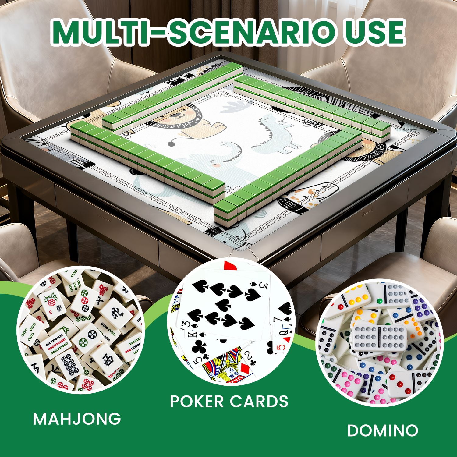 Mahjong Mat 31.5" x 31.5" Lion giraffe elephant crocodile zebra snake seamless Non-Slip Noise Reduction American Mahjong Tiles Table Cover for Dominoes Poker Card Board Games Gift
