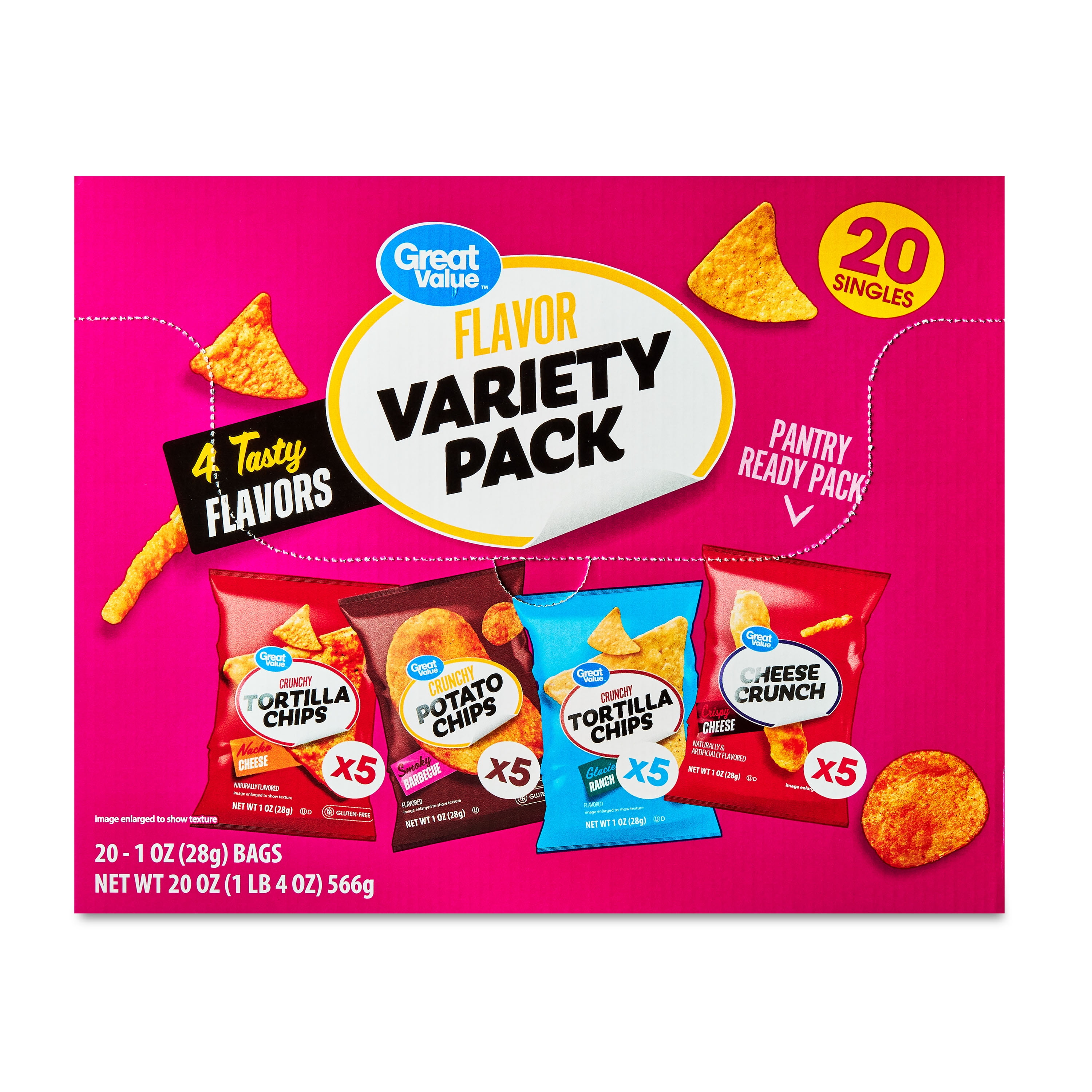 (6 pack) Great Value Tasty Chips Variety Pack, 1 oz, 20 Count