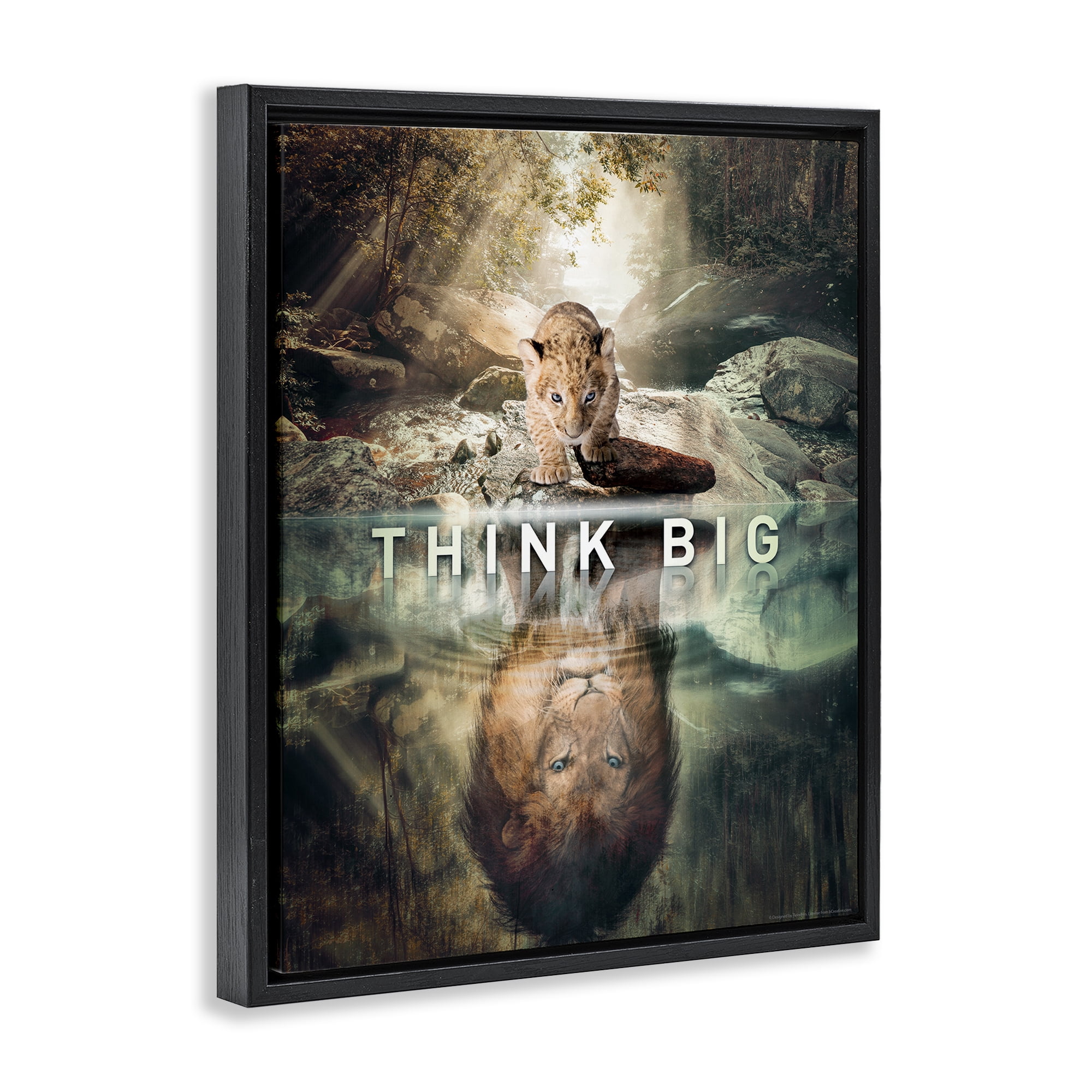 Stupell Industries Think Big Lion & Cub Animals Painting Black Floater Framed Canvas Art Print Wall Art, 17 x 21