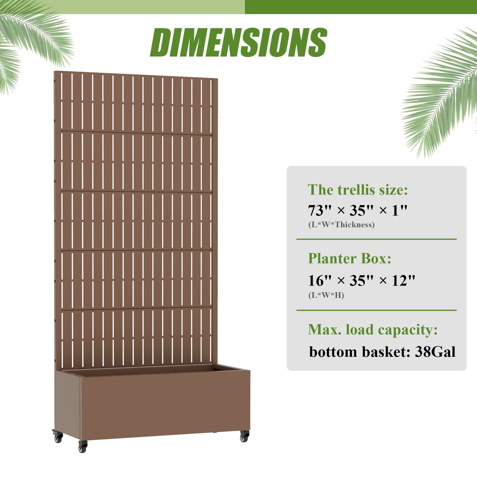 MAYEERTY 72X35" Metal Outdoor Brown Privacy Screen with Planter Box for Backyard & Garden, 5 Piece Set