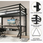 SHA CERLIN Black Twin Size Metal Loft Bed with Removable Ladder & Safety Guard
