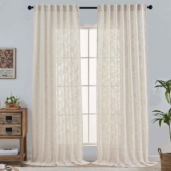 Natural Linen Drapes for Living Room Bedroom 108 Inches Long 2 Panel Pair Kit | Thick Textured Burlap Linen Blend Light Filtering Boho Farmhouse Drapes Drapes, Each 52" W x 108" L