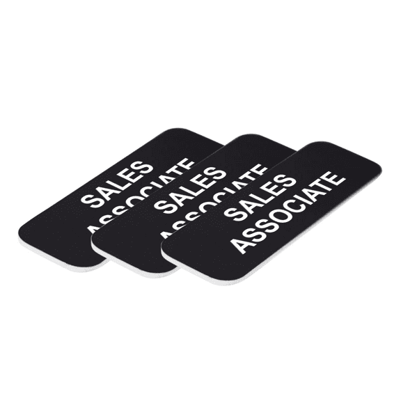 Sales Associate 1 x 3" Name Tag/Badge, Black, (3 Pack)