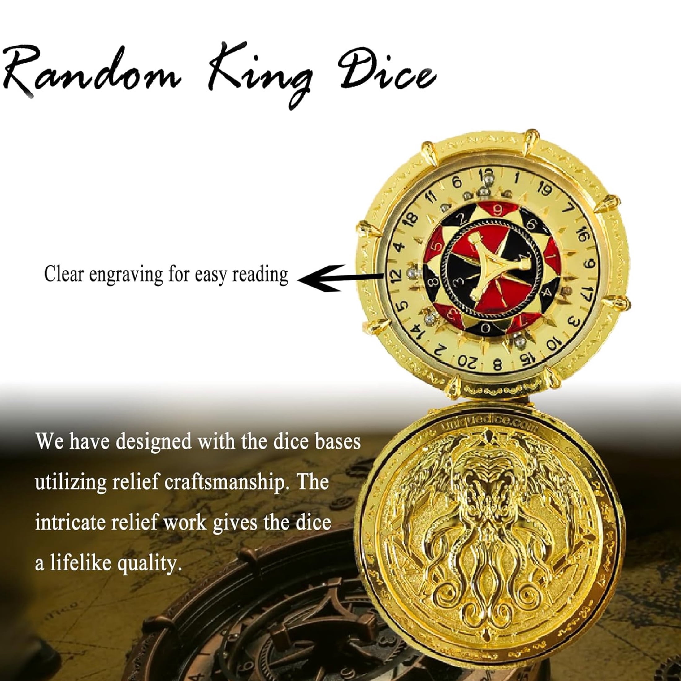 Random King Dice Spinner, 7-in-2 Dual-Spin Wheels, Cthulhu Gold Dice
